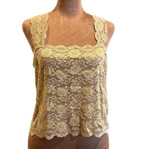 2X Ally Rose Lace Camisole Layering Gold Sheer Stretch Cottagecore Romantic EUC